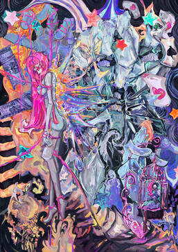 This image depicts a scene in an other-worldly, dark mirror prison, showing feelings of hopelessness and being trapped.